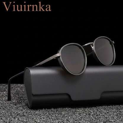 Polarized Sunglasses for Men & Women – Round Metal Frame UV400 TAC Lens, Lightweight Retro Unisex Eyewear with Protective Case, Ideal for Driving Fishing Hiking Travel, Birthday Father's Day Gift