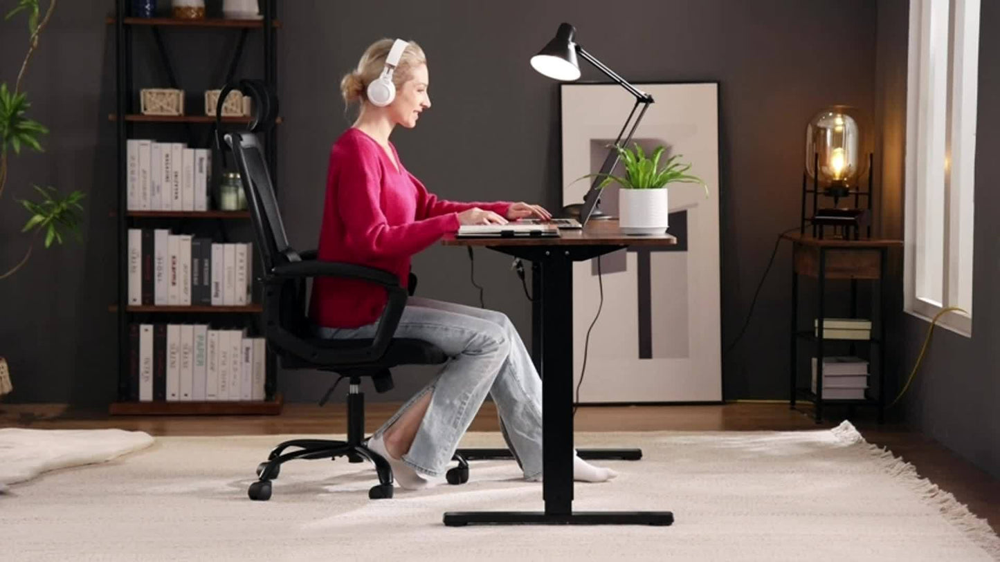 63 Inch Electric Standing Desk – Height Adjustable Sit-Stand PC Workstation with Wood Desktop, Home Office, Bedroom & Gaming Room Computer Work Table for Small Spaces