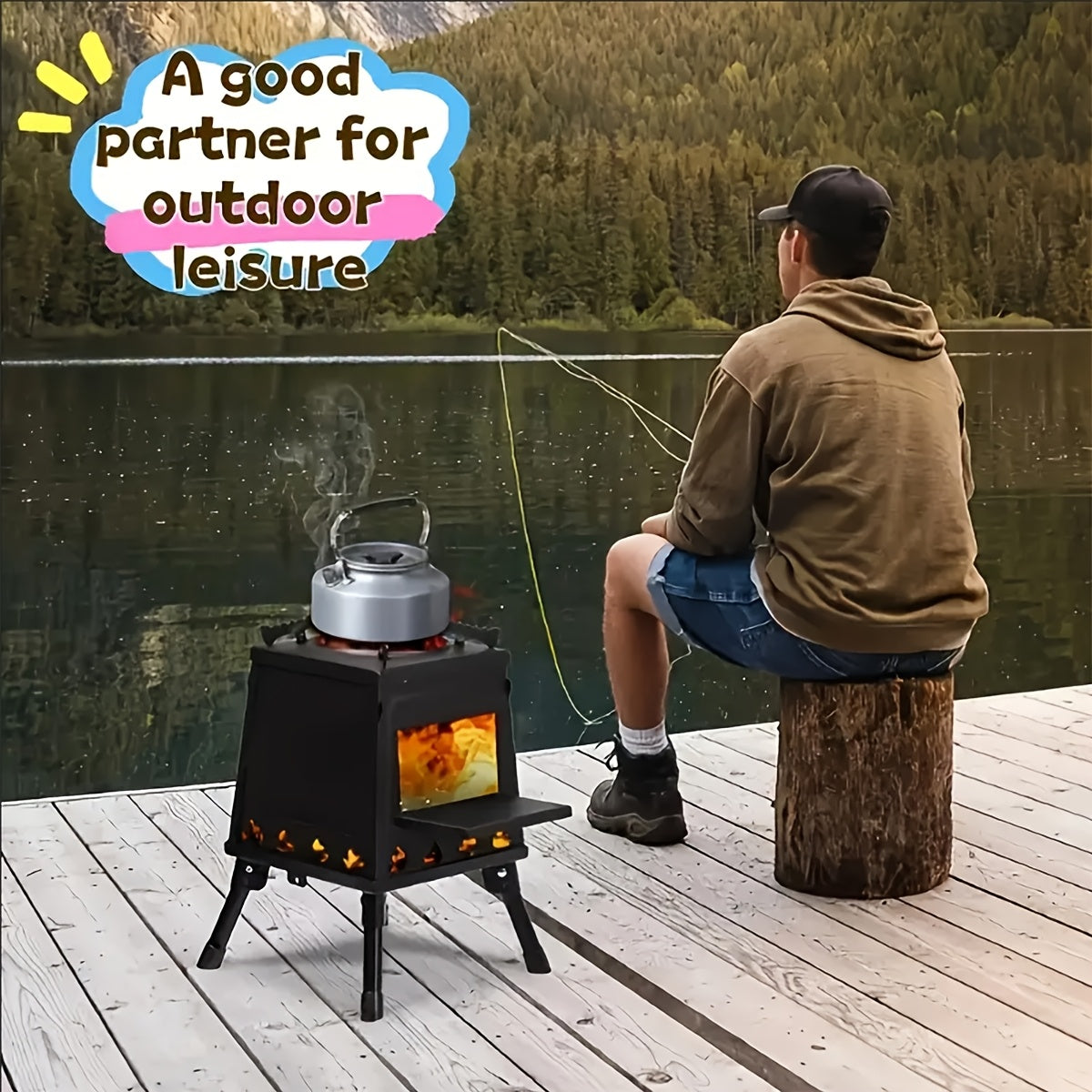 Portable Wood Burning Camp Stove with BBQ Scissors - Lightweight Outdoor Hiking Cookstove & Picnic Grill Set for Travel Camping