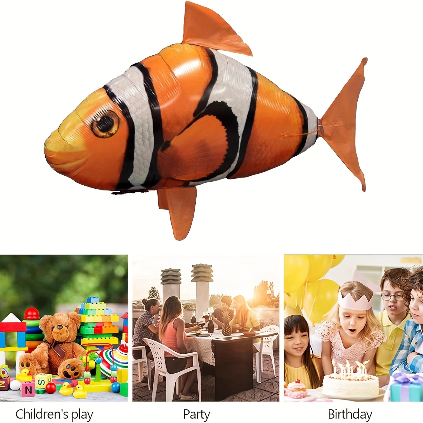 RC Flying Shark Inflatable Balloon Toy Remote Control Gliding Fish Hovers Mid-Air 57 Inch Indoor Outdoor Kids Teens Birthday Christmas Halloween Gift Blue Shark Orange Clownfish