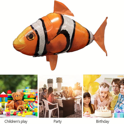 RC Flying Shark Inflatable Balloon Toy Remote Control Gliding Fish Hovers Mid-Air 57 Inch Indoor Outdoor Kids Teens Birthday Christmas Halloween Gift Blue Shark Orange Clownfish