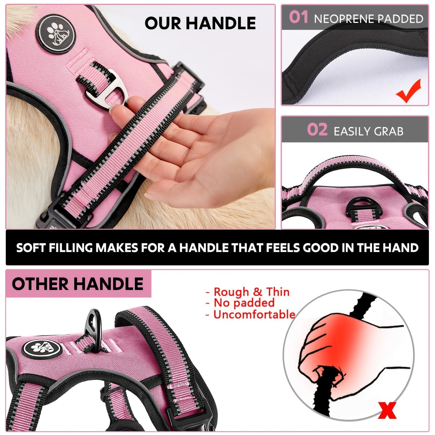 No Pull Dog Harness Set with Leash Retractable Seatbelt & Collar – Fully Reflective Adjustable Breathable Vest Harness with Handle for Small & Large Dogs XS–XL