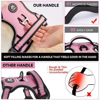 No Pull Dog Harness Set with Leash Retractable Seatbelt & Collar – Fully Reflective Adjustable Breathable Vest Harness with Handle for Small & Large Dogs XS–XL