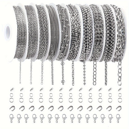 304 Stainless Steel Chain Jewelry Making Kit 10 or 15 Rolls 74-75 Feet with Lobster Clasp Toggle Clasp Set for DIY Bracelets Necklaces Anklets Handmade Jewelry Supplies Gold Rose Gold