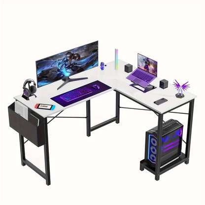 L Shaped Computer Desk with Storage Bag & Shelves – Reversible Corner Office Table, PC Laptop Workstation for Home Office, Study Room, Space-Saving Writing Desk
