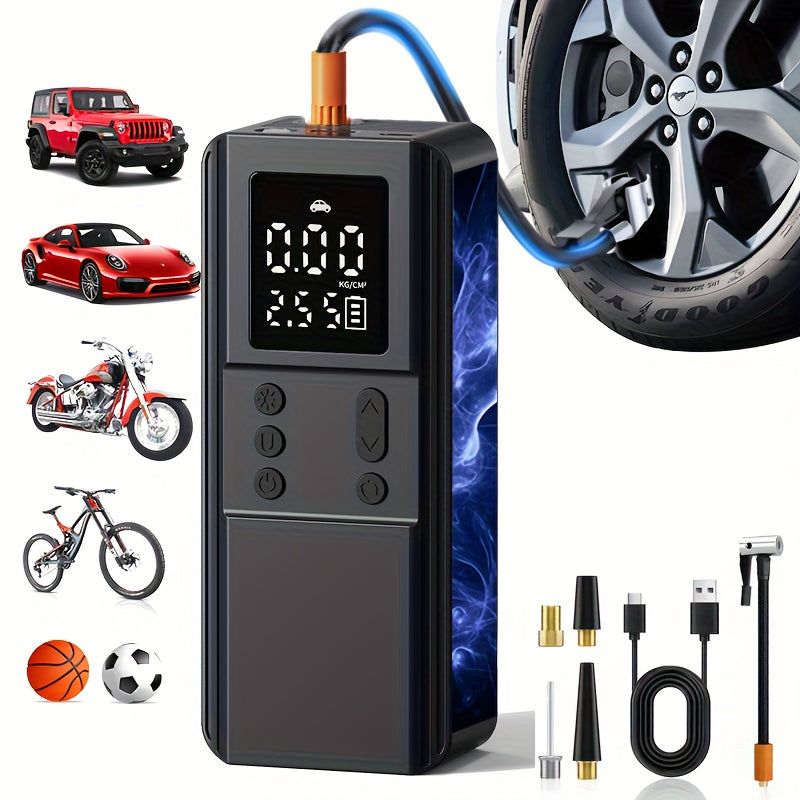 Portable Tire Inflator Air Compressor Pump for Car Tires, Bicycle, Motorcycle & Balls, Digital Pressure Gauge, Auto Shut-Off, USB & Cigarette Lighter Versions Available
