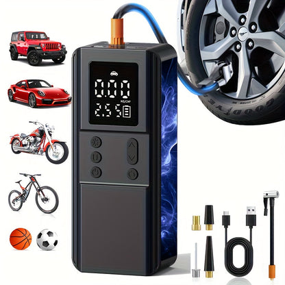 Portable Tire Inflator Air Compressor Pump for Car Tires, Bicycle, Motorcycle & Balls, Digital Pressure Gauge, Auto Shut-Off, USB & Cigarette Lighter Versions Available