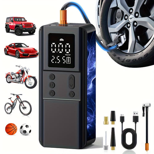 Portable Tire Inflator Air Compressor Pump for Car Tires, Bicycle, Motorcycle & Balls, Digital Pressure Gauge, Auto Shut-Off, USB & Cigarette Lighter Versions Available