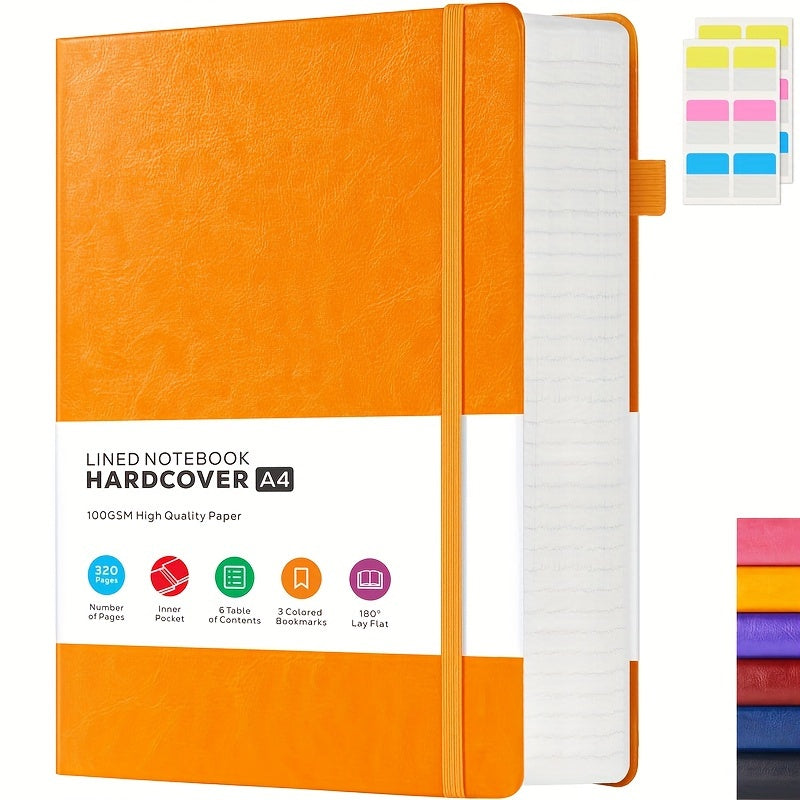 A4 Hardcover Notebook 320 Pages – Large College Ruled Leather Journal for Women Men, 100GSM Thick Paper 8.5x11 Lined Notebook for Work School Study Writing Business, 6 Colors