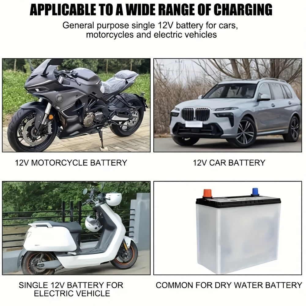 12V Smart Car Battery Charger and Maintainer, Intelligent Trickle Charger with Desulfurization & Temperature Compensation for 2Ah-100Ah Batteries – Compatible with Car, Truck, Motorcycle & Lawn Mower