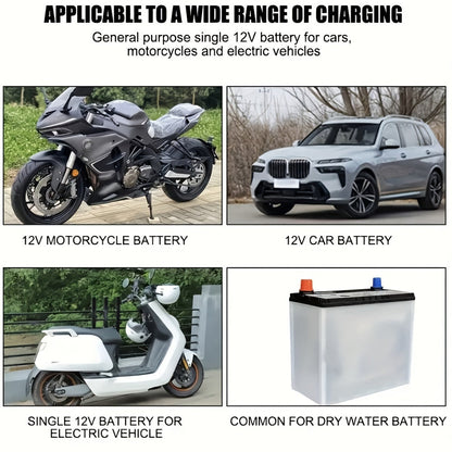 12V Smart Car Battery Charger and Maintainer, Intelligent Trickle Charger with Desulfurization & Temperature Compensation for 2Ah-100Ah Batteries – Compatible with Car, Truck, Motorcycle & Lawn Mower