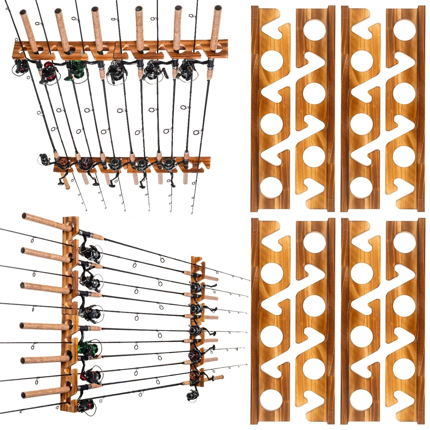 Fishing Rod Rack Wall & Ceiling Mounted – Holds Up to 12 Rods, Modular Garage Storage Organizer for Fishing Poles, Easy Install, Great Fishing Gift for Men & Women