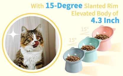 Raised Cat Bowls Set of 3 Cat-Ear Shaped Elevated Feeder Anti-Slip Base Neck Comfort Design Tri-Color Pet Feeding Dish Pink Green Blue Multi-Cat Household