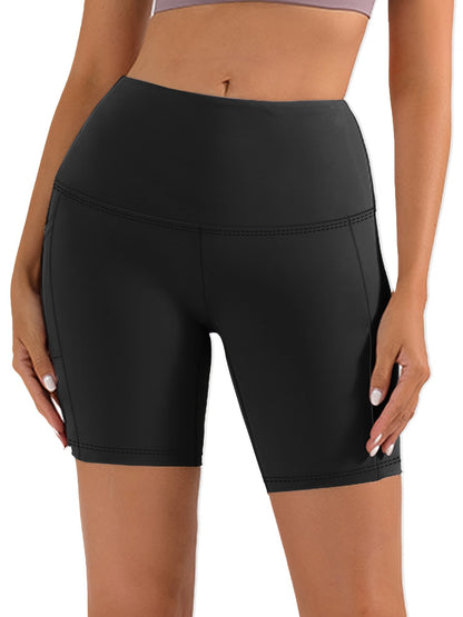 Women's High Waist Yoga Shorts – 4-Way Stretch Sweat-Wicking Athletic Shorts with Elastic Waistband & Side Pockets for Running, Cycling & Training – Black, Dark Gray & Navy, Sizes S-XXL