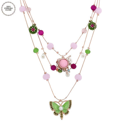925 Sterling Silver Handmade Multi-Layer Love Beaded Necklace & Earring Set for Women – December Birthstone Jewelry, Elegant Daily & Wedding Gift with Free Gift Box