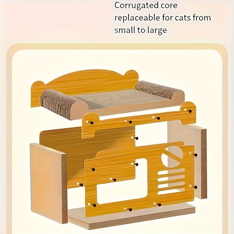 Large Cat House with Scratcher Pads & Plush Ball Toys – Ventilated Indoor Outdoor Cat Shelter, Choose Single Door, Double Door or Luxury Double-Layer Design, Great Cat Gift