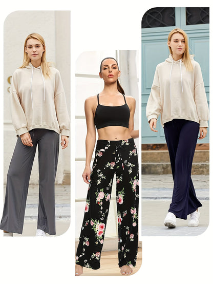 Wide Leg Palazzo Pants for Women 4-Pack – High Waist Flowy Stretchy Casual Beach Lounge Pants, Loose Dress Pants for Everyday Wear, Vacation, Summer & Plus Size – S to XXL, Black & Mixed Colors