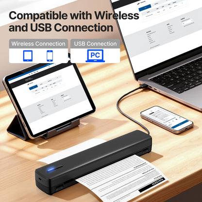 Portable Inkless Thermal Printer Wireless – D810B A4 & US Letter 8.5x11 Mobile Printer, 200 Sheets Per Charge, Compatible with iPhone Android & Laptop, for Home Office School Travel, Includes 20 Sheets