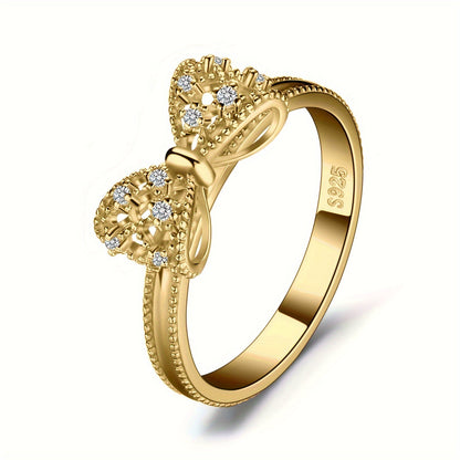 925 Sterling Silver Bowknot Ring for Women – Sparkling Cubic Zirconia Bow Design, Available in Silver, Yellow Gold & Rose Gold Finishes, Dainty Hypoallergenic Fine Jewelry for Dating Daily Wear & Gifting, Sizes 4-10
