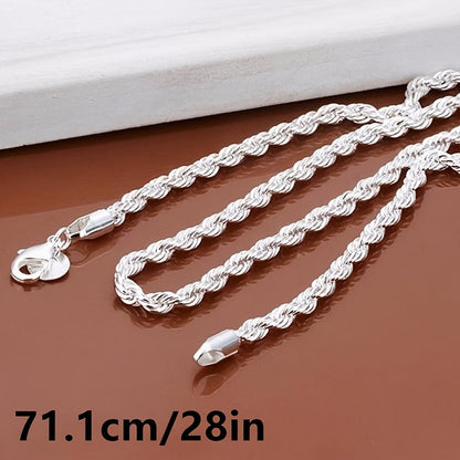 925 Silver Plated Twisted Rope Chain Necklace Unisex Stainless Steel Simple Tribal Style 18-30 Inch - Daily Party Wear All Season Jewelry Gift for Men Women Valentine's Day