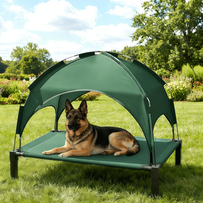 Elevated Dog Bed with Removable Canopy Shade Tent – Portable Raised Outdoor Cooling Pet Cot for Dogs & Cats, Breathable Mesh, Lightweight Foldable Design for Camping, Yard & Patio