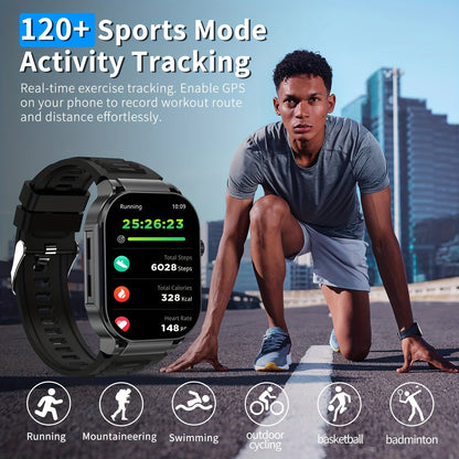 Smartwatch 2.1" HD Full Screen Display Bluetooth 5.3 with AI Voice Command, 400mAh Battery, Wireless Calls & SMS Alerts, 123+ Sports Modes, Music Playback & Social Sharing – Fashion Smart Watch for Men & Women