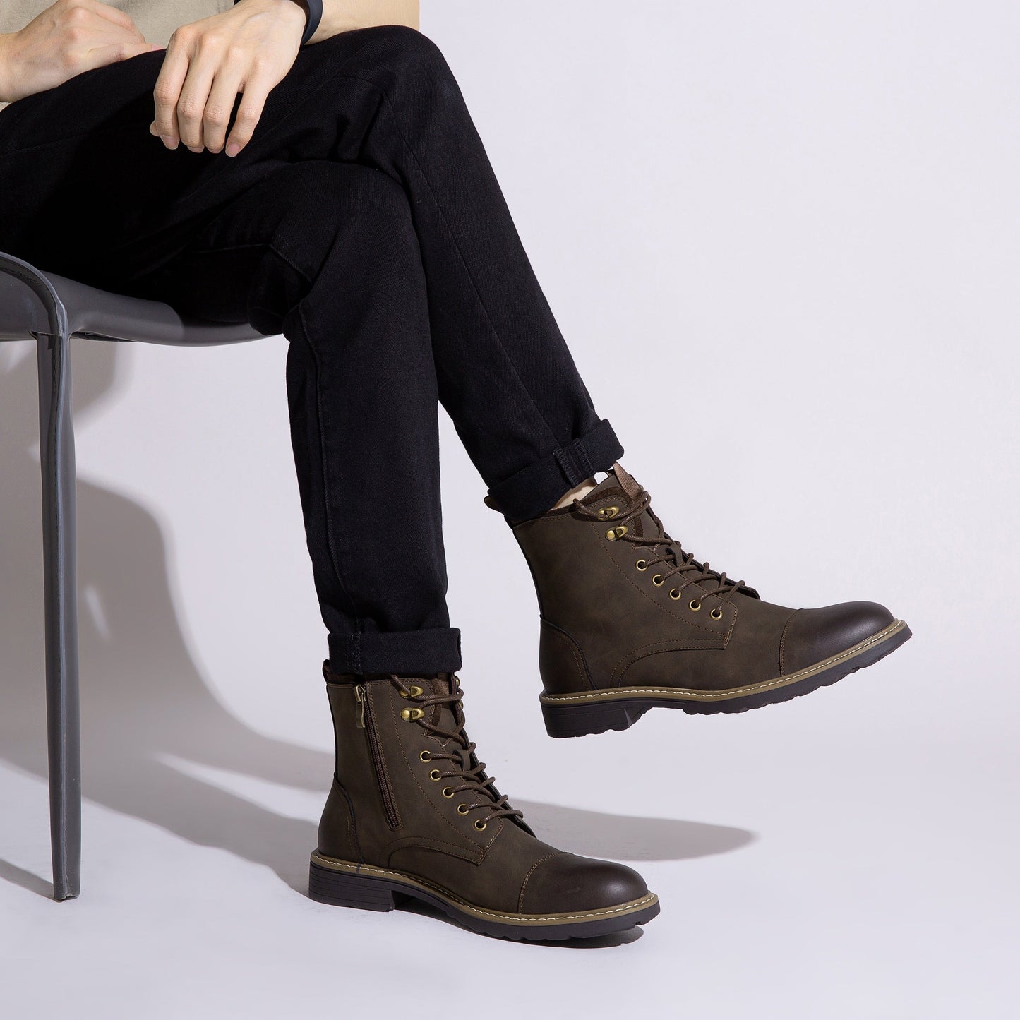Men's Motorcycle Chukka Boots – Zipper & Lace-Up Genuine Leather Casual Fashion Boots with Non-Slip Sole, Cap Toe, Breathable Cushioned Insole, Black & Brown | Velora