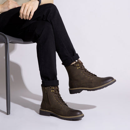 Men's Motorcycle Chukka Boots – Zipper & Lace-Up Genuine Leather Casual Fashion Boots with Non-Slip Sole, Cap Toe, Breathable Cushioned Insole, Black & Brown | Velora