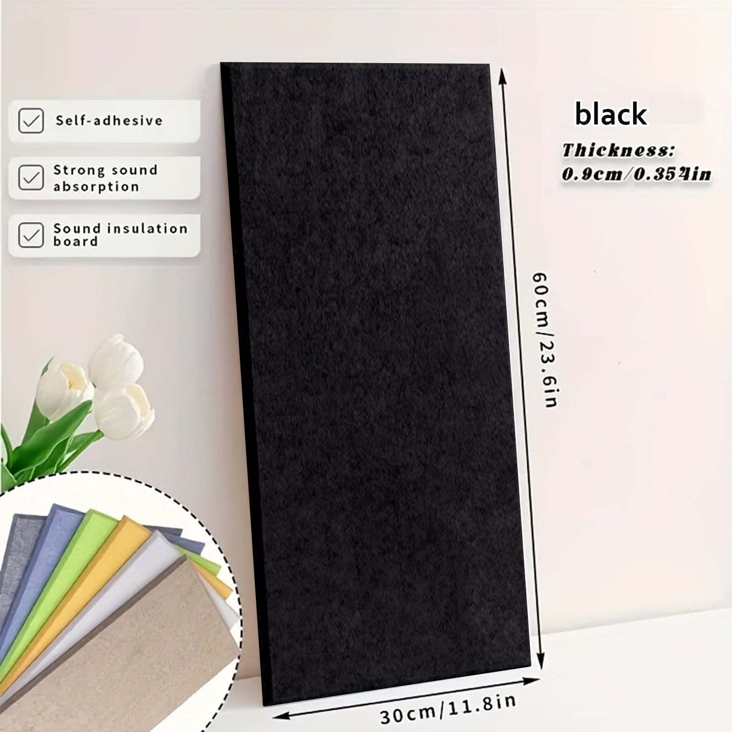 Acoustic Foam Panels 6 Pack 12x24x0.4 Inch Self-Adhesive Soundproof Wall Tiles – High-Density Sound Absorbing Panels for Home Studio, Office, Bedroom & Recording Room – 9 Colors – Velora