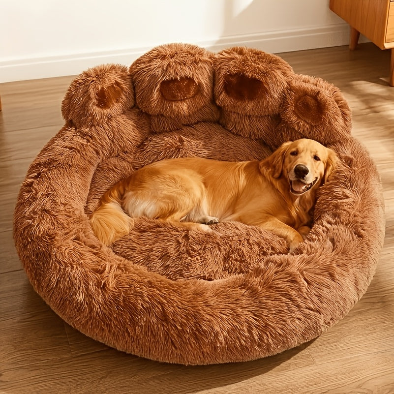 Bear Paw Plush Round Pet Bed for Dogs & Cats – Soft Calming Dog Bed, Non-Slip Cat Bed, Warm Cozy Puppy Bed, Small Medium Large, 20/24/28/36 Inch, Coffee/Pink/Gray