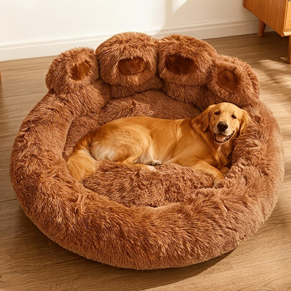 Bear Paw Plush Round Pet Bed for Dogs & Cats – Soft Calming Dog Bed, Non-Slip Cat Bed, Warm Cozy Puppy Bed, Small Medium Large, 20/24/28/36 Inch, Coffee/Pink/Gray