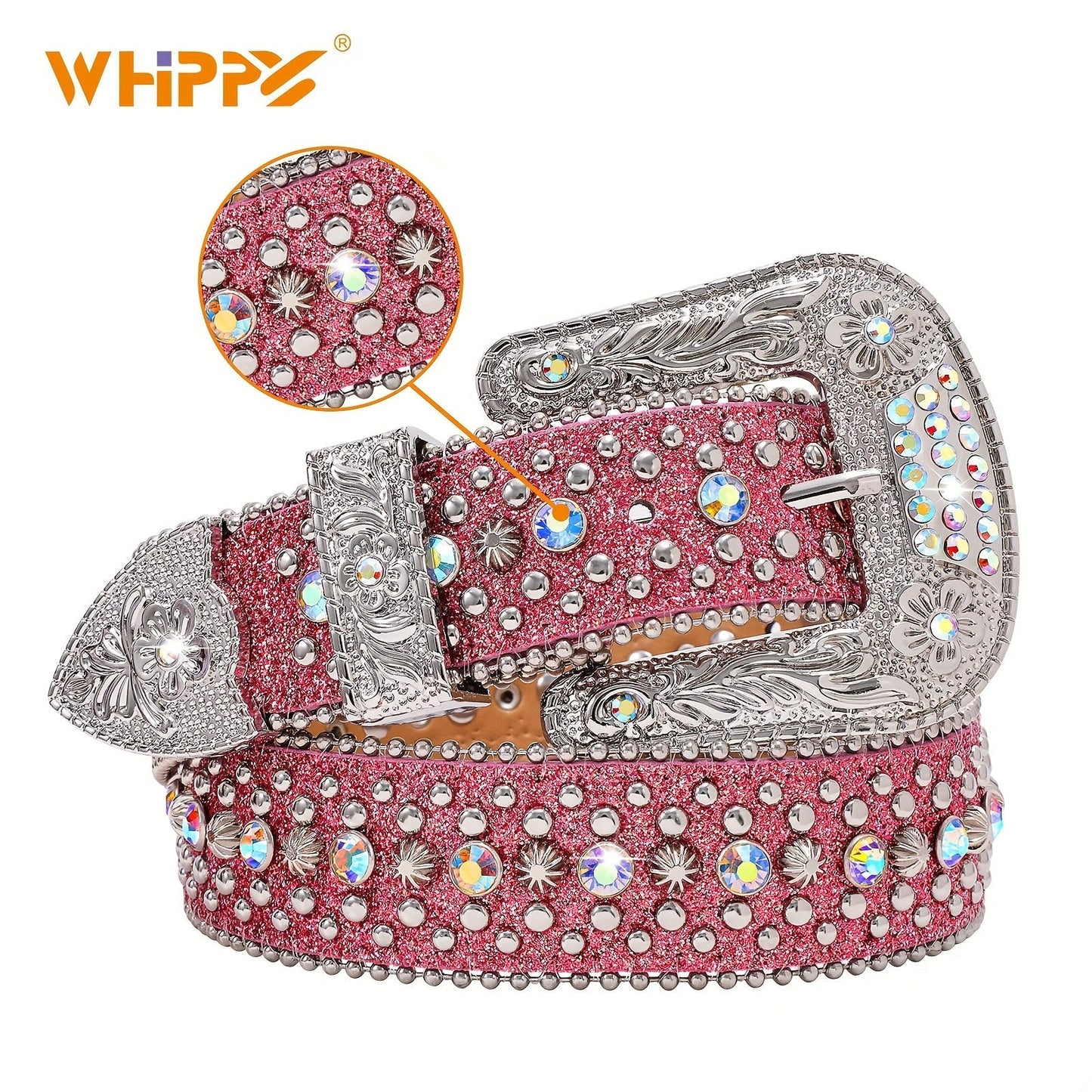 Rhinestone Belt Unisex Western Cowgirl Bling Belt – Sparkling Faux Leather Adjustable Waist Belt with Alloy Buckle for Women Men Sizes S-XL Party Festival Halloween Christmas Gift