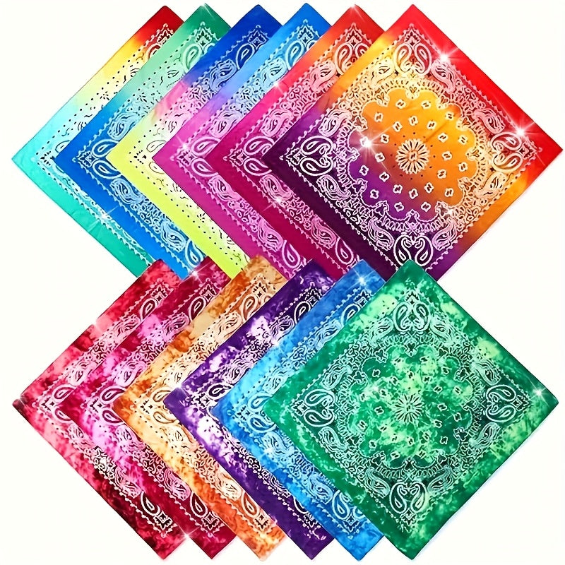 12pcs Tie-Dye Paisley Headbands Bulk Set – Vibrant Gradient Colors Boho Hip-Hop Retro Style Unisex Hair Scarves, Decorative Stitching Headscarves for Women Men Teens Festivals Outdoor Daily Wear