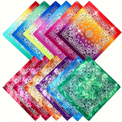 12pcs Tie-Dye Paisley Headbands Bulk Set – Vibrant Gradient Colors Boho Hip-Hop Retro Style Unisex Hair Scarves, Decorative Stitching Headscarves for Women Men Teens Festivals Outdoor Daily Wear