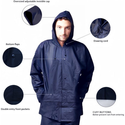 Waterproof Rain Suit for Men & Women – Lightweight Windproof Rain Coat with Pants, Packable Rain Gear for Hiking, Fishing, Cycling & Outdoor Sports, Navy Blue, S-XXXL