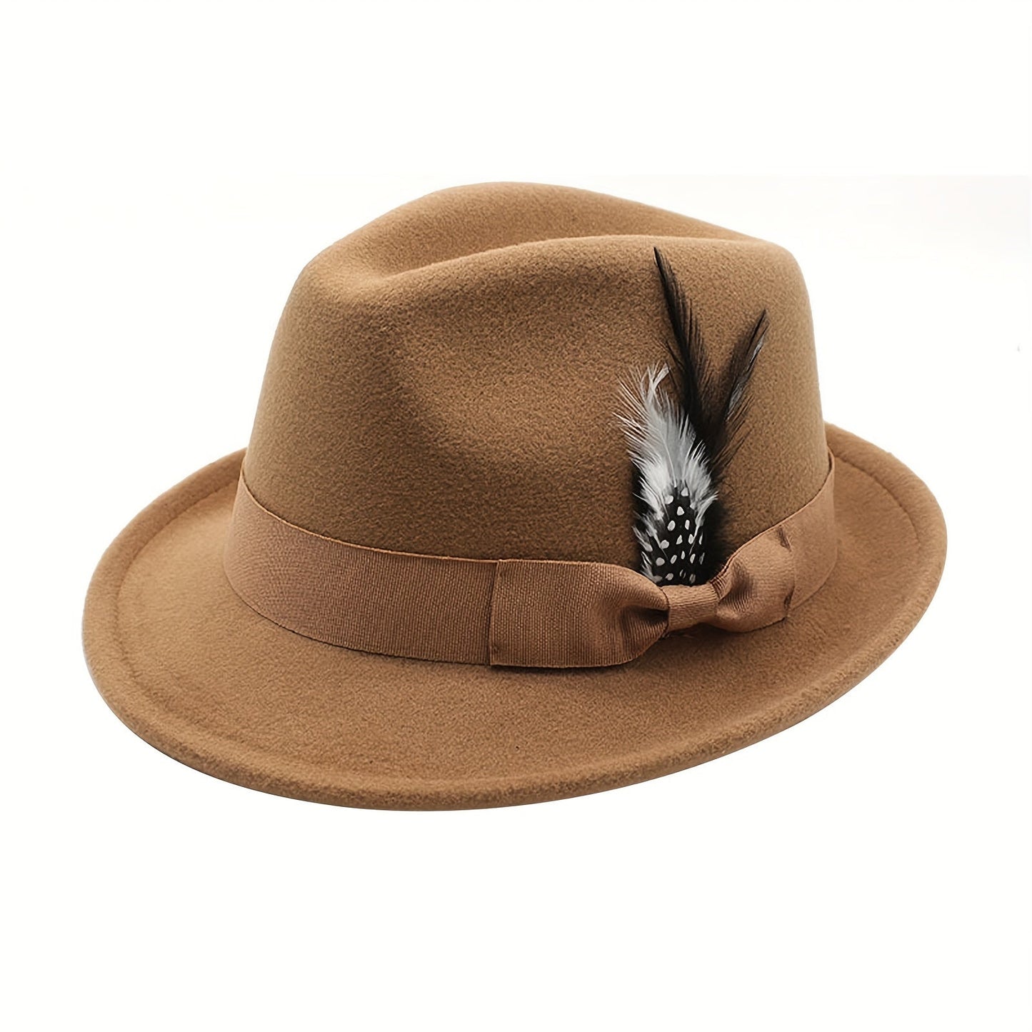 Short Brim Felt Fedora Hat for Men & Women – Classic Feather Panama Dress Hat in 7 Colors, Black Brown Navy Red Gray Coffee, Unisex Jazz Cap for Formal Casual Daily Wear