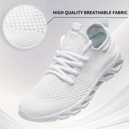 Men's Lightweight Breathable Knit Mesh Sneakers EVA Sole Low-Top Lace-Up Running Walking Shoes White Red Black Round Toe All-Season Gym Travel Daily Wear Sizes US 6-13.5