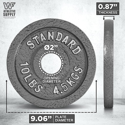 Cast Iron Weight Plates 2-Inch Olympic Solid Baked Enamel for Strength Training Powerlifting Bodybuilding Home Gym Barbell – 2.5 5 10 25 45 100LB CAPHAUS