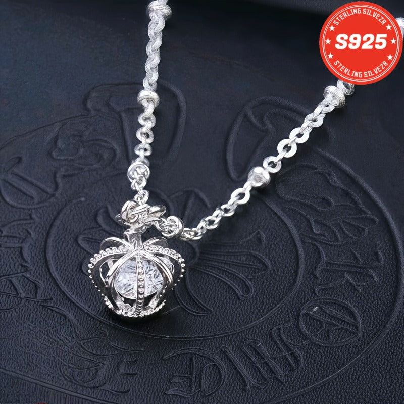S925 Sterling Silver Crown Necklace for Women 18 Inch – 5A Cubic Zirconia Pendant, Hypoallergenic CZ Choker, Elegant Gift for Wife Girlfriend Mom Daughter Birthday Anniversary Christmas