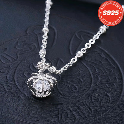 S925 Sterling Silver Crown Necklace for Women 18 Inch – 5A Cubic Zirconia Pendant, Hypoallergenic CZ Choker, Elegant Gift for Wife Girlfriend Mom Daughter Birthday Anniversary Christmas