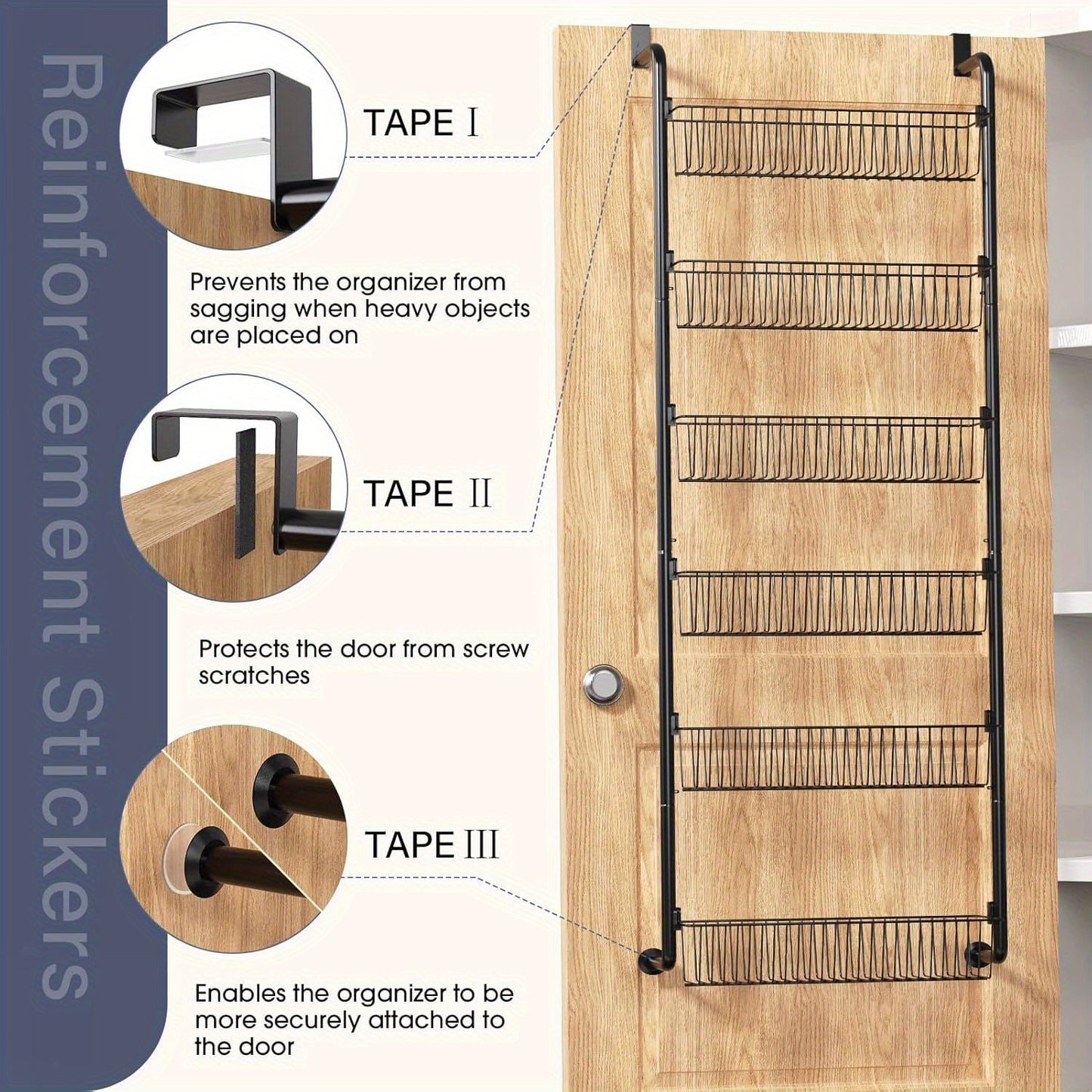 Over The Door Pantry Organizer 8-Tier & 6-Tier Metal Hanging Spice Rack – Back of Door Kitchen Storage for Pantry, Laundry & Bathroom – Versatile Seasoning Rack in Black & White