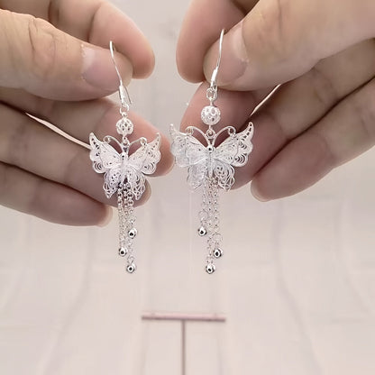 S925 Sterling Silver Butterfly Earrings with Long Tassels – Elegant Vintage Drop Earrings for Women, Nature-Inspired Graceful Movement, Perfect Gift for Weddings, Everyday Wear & Friends