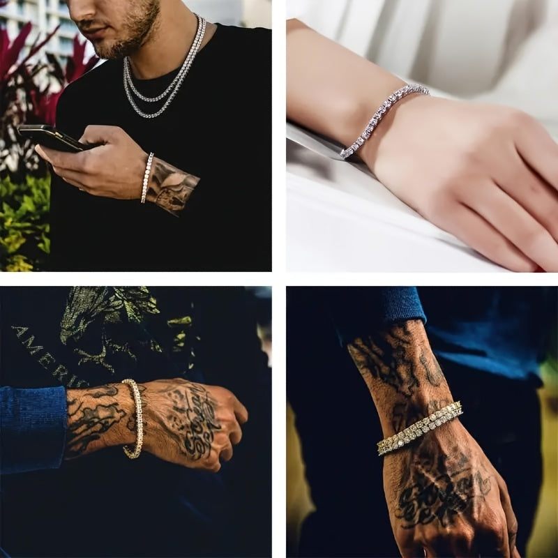 S925 Sterling Silver Moissanite Tennis Bracelet for Women Men – Luxury CZ Bling Hip Hop Bracelet Sizes 6–9 Inch, Wedding Anniversary Birthday Gift