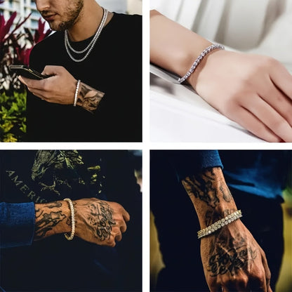 S925 Sterling Silver Moissanite Tennis Bracelet for Women Men – Luxury CZ Bling Hip Hop Bracelet Sizes 6–9 Inch, Wedding Anniversary Birthday Gift