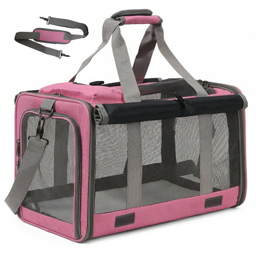 Airline Approved Soft-Sided Pet Carrier for Cats and Small Dogs - Breathable Collapsible Oxford Cloth Travel Crate with Privacy Cover Zipper Closure, Combo Set with Leash and Collar Included
