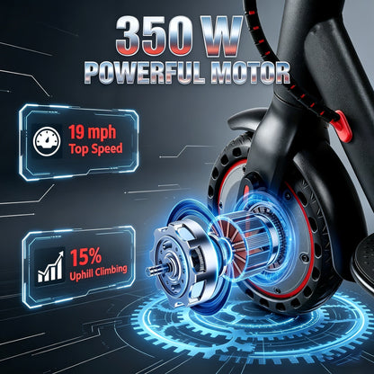 Electric Scooter for Adults 350W/500W Motor Foldable E-Scooter 19MPH Long Range 19 Miles Anti-Skid Solid Tires LCD Display Dual Brake Commuting Scooter with LED Lights Adjustable Speed
