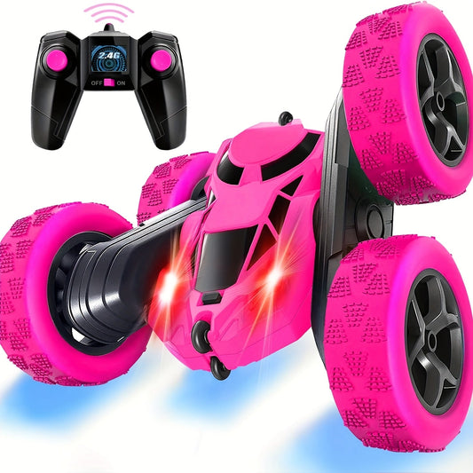 Double-Sided RC Stunt Car for Kids Ages 6+ – 2.4GHz 4WD 360° Flip Remote Control Car with LED Headlights, 1400mAh Rechargeable Battery, All-Terrain Stunt Vehicle, Birthday Christmas Gift