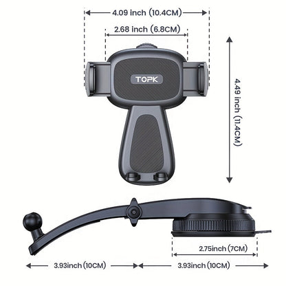 Car Phone Holder Mount – Upgraded 360° Rotation Dashboard & Windshield Cradle, Handsfree Universal Stand Compatible with iPhone 15 14 13, Samsung Galaxy, Android Phones | Velora