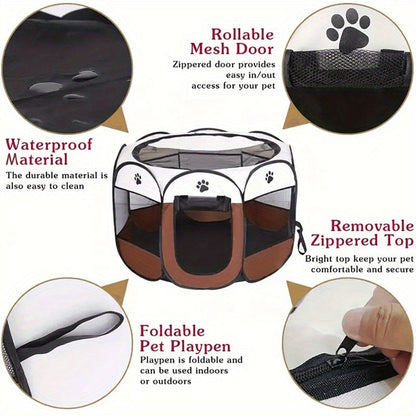 Portable Foldable Pet Playpen with Zipper Gate – 3 Sizes S/M/L Collapsible Mesh Enclosure for Cats, Dogs, Puppies & Kittens, Scratch-Resistant Indoor Outdoor Pet Fence Play Yard