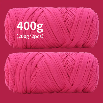 T-Shirt Fabric Yarn 400g (2 x 200g) Chunky Cotton Blend in 49 Colors – Soft Thick Yarn for Crochet Baskets, Bags, Rugs, Macrame & Knitting Projects – Beginner-Friendly Craft Yarn